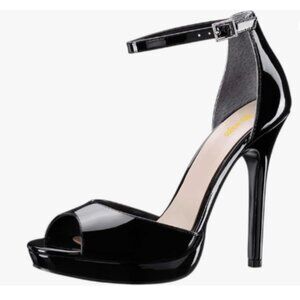 Wo Wagas Black Ankle Strap Sandals Peep Toe Buckle Platform High Heels Shoes